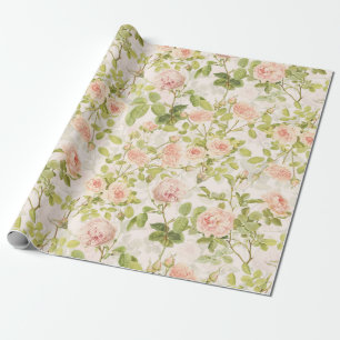 Precious Pink Redouté Roses Pattern Pink Wrapping Paper