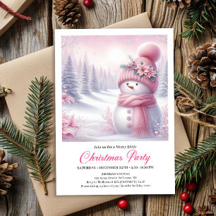 Precious Pink Snowman Editable Kids Christmas Invitation