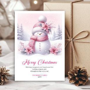 Precious pink snowman kids card editable 