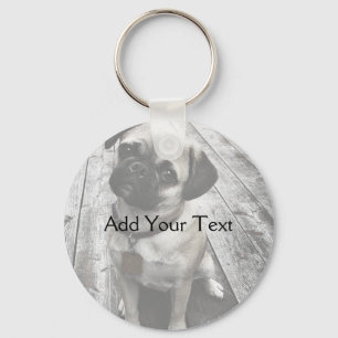 Precious Pug Puppy in Black and White Key Ring
