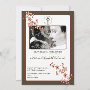 Precious Red Cherry Blossom Baptism Invitation