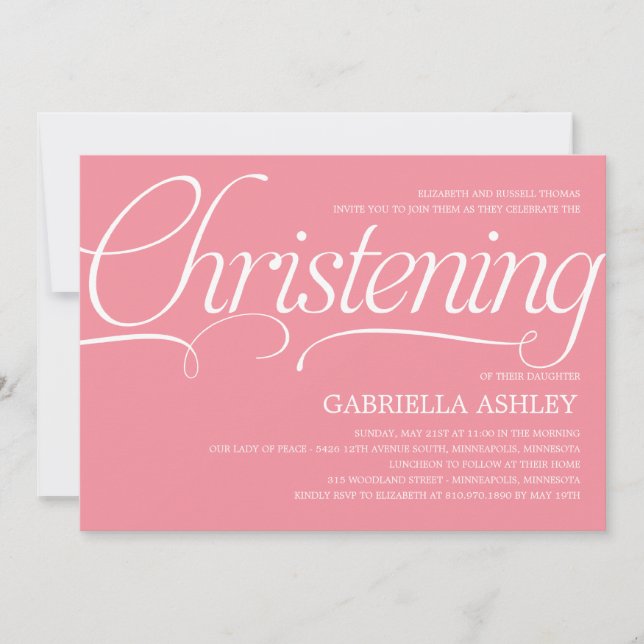 Precious Script Christening Invitation - Pink (Front)