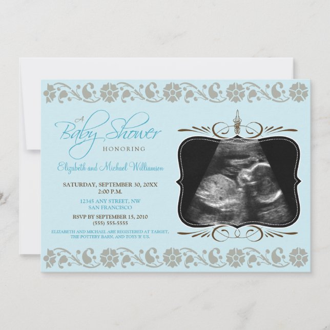 Precious Sonogram Baby Shower Invitation (aqua) (Front)