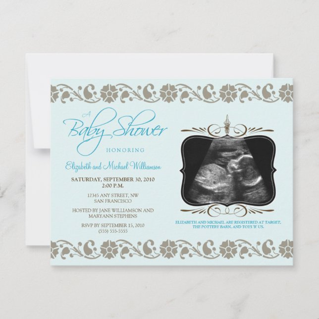 Precious Sonogram Baby Shower Invitation (blue) (Front)