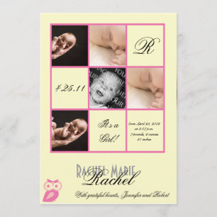 Precious Squares in Pink Photo Baby Announcement