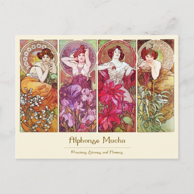 Precious Stones and Flowers, Alphonse Mucha Postcard (Front)