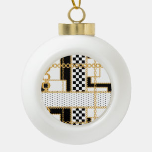 Precious stones, gold chains, seamless pattern. ceramic ball christmas ornament