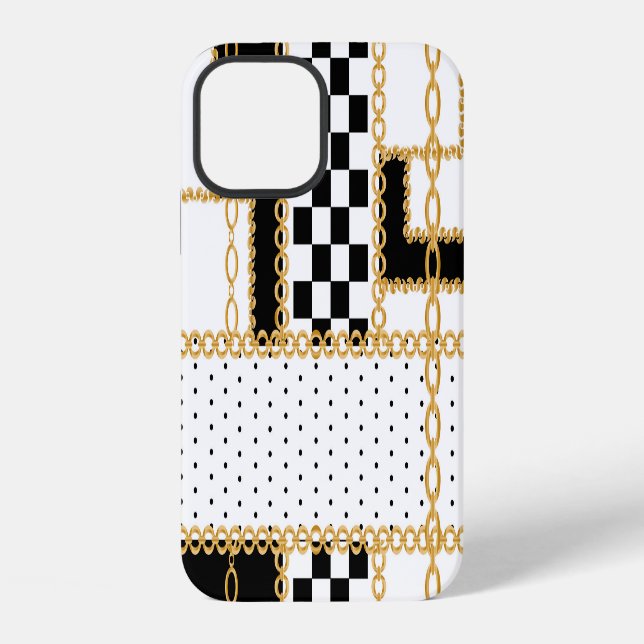 Precious stones, gold chains, seamless pattern. iPhone case (Back)