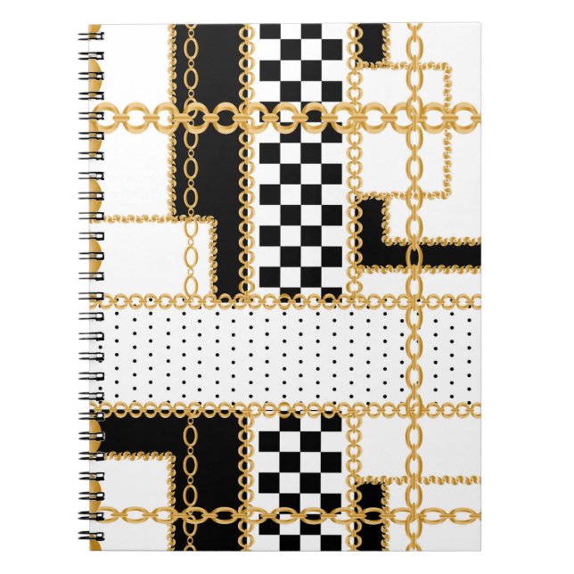 Precious stones, gold chains, seamless pattern. notebook (Front)