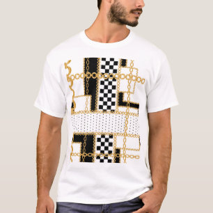 Precious stones, gold chains, seamless pattern. T-Shirt