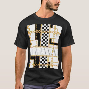 Precious stones, gold chains, seamless pattern. T-Shirt