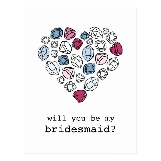 precious stones heart my bridesmaid vertical postcard