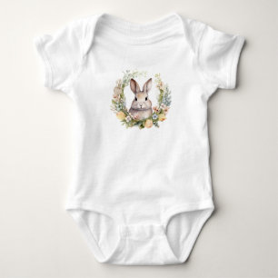 Precious Tan Bunny Rabbit w Spring Flowers Baby Bodysuit