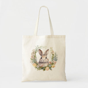 Precious Tan Bunny Rabbit w Spring Flowers Tote Bag