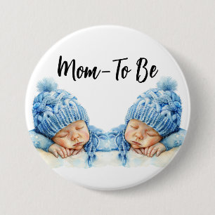 Precious Twin Baby Boys in Blue Hats Mum-To-Be But 7.5 Cm Round Badge