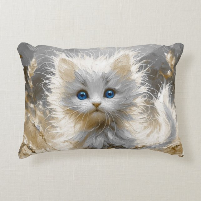 Precious White Kitten  Decorative Cushion (Front)
