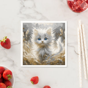 Precious White Kitten Napkin