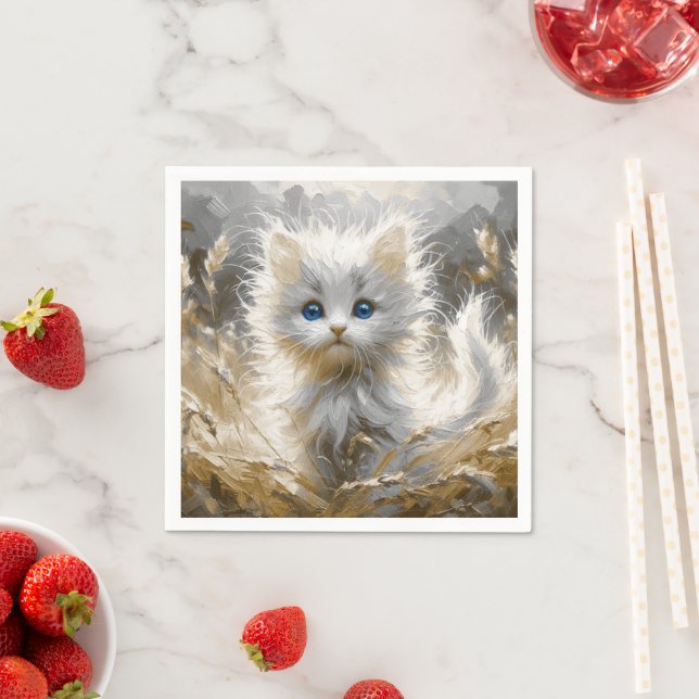 Precious White Kitten  Napkin (Insitu)