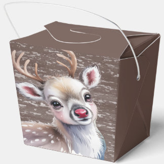 Precious White Reindeer Red Shiny Nose Birthday Favour Box