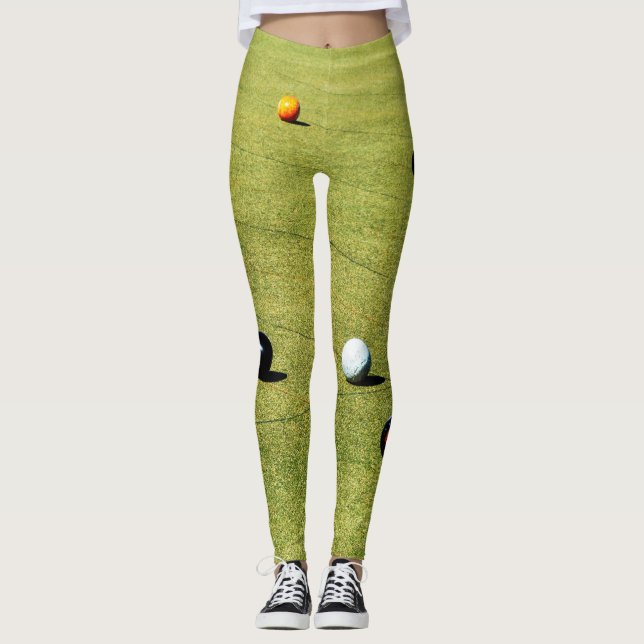 Precision and Strategy: Lawn Bowl Competition Game Leggings (Front)