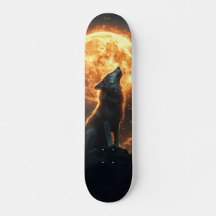 Predator Wolf Skateboard under Full Moon