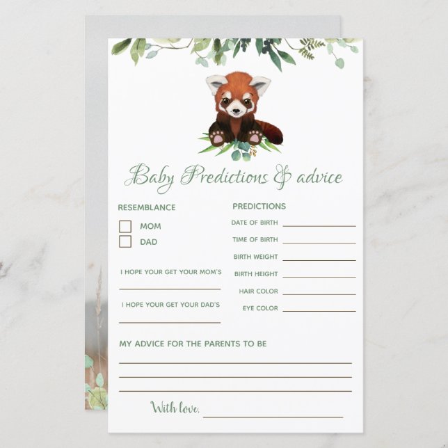 Predictions & Advice Baby Shower Budget Card (Front/Back)