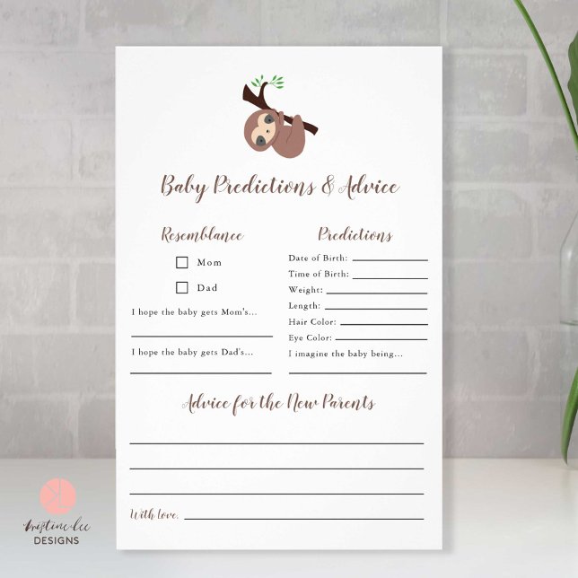 Predictions & Advice Cute Sloth Baby Shower Game Flyer (Creator Uploaded)