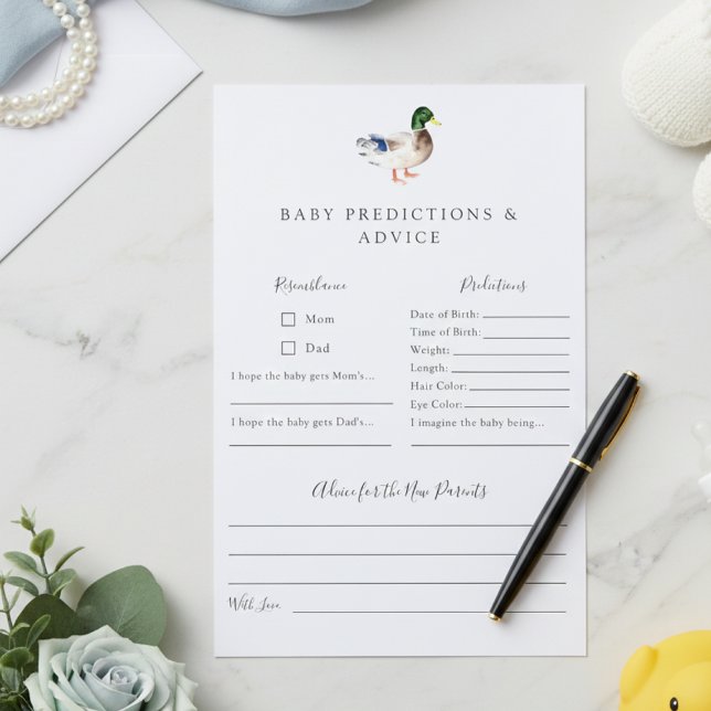 Predictions & Advice Duck Baby Shower Game  (Creator Uploaded)
