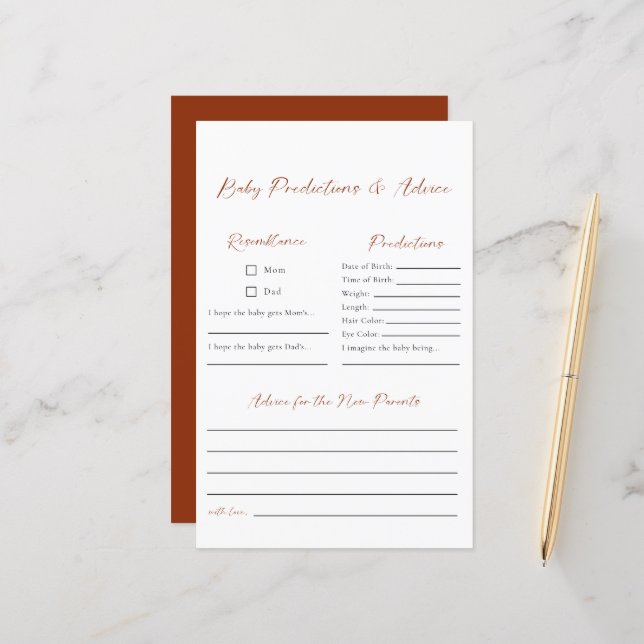 Predictions & Advice Minimalist Boho Baby Shower  (Front/Back In Situ)