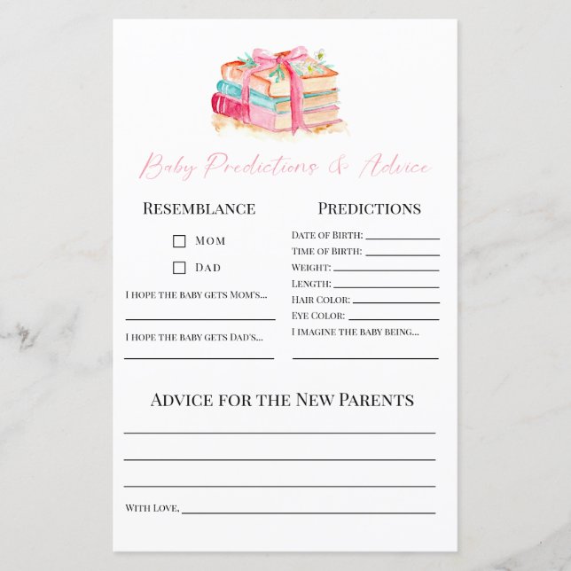Predictions & Advice New Chapter Baby Shower Game (Front)
