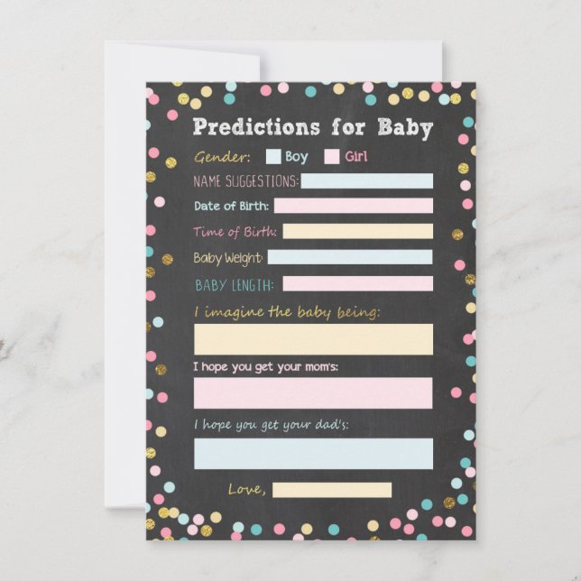 Predictions for Baby Gender reveal game Activity Invitation (Front)