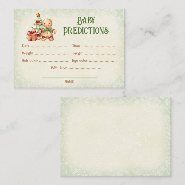 Predictions Green Red Christmas Baby Shower Game Enclosure Card (Front/Back)