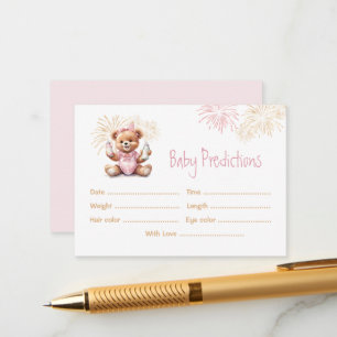 Predictions Pink New Year Girl Baby Shower Game Enclosure Card