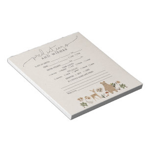 Predictions Wishes Baby Shower Game Boho Woodland Notepad