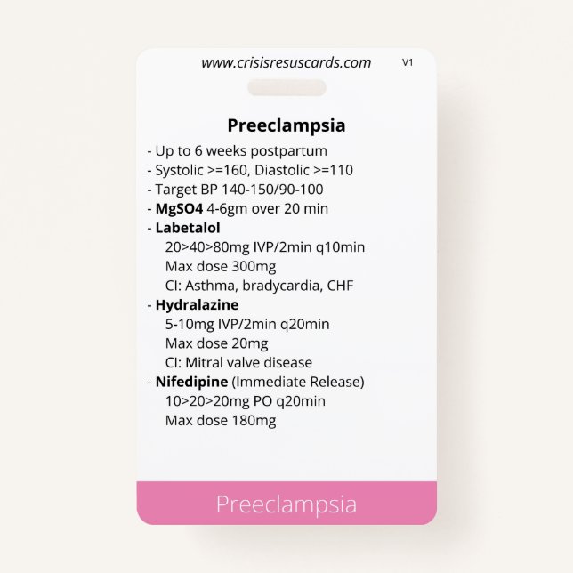 Preeclampsia & Postpartum haemorrhage/neonate ID Badge (Front)