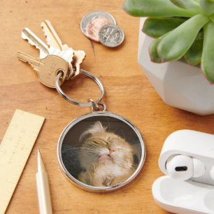 Preening Cat Key Ring