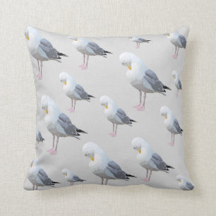 Preening Gull Pattern on Grey. Cushion