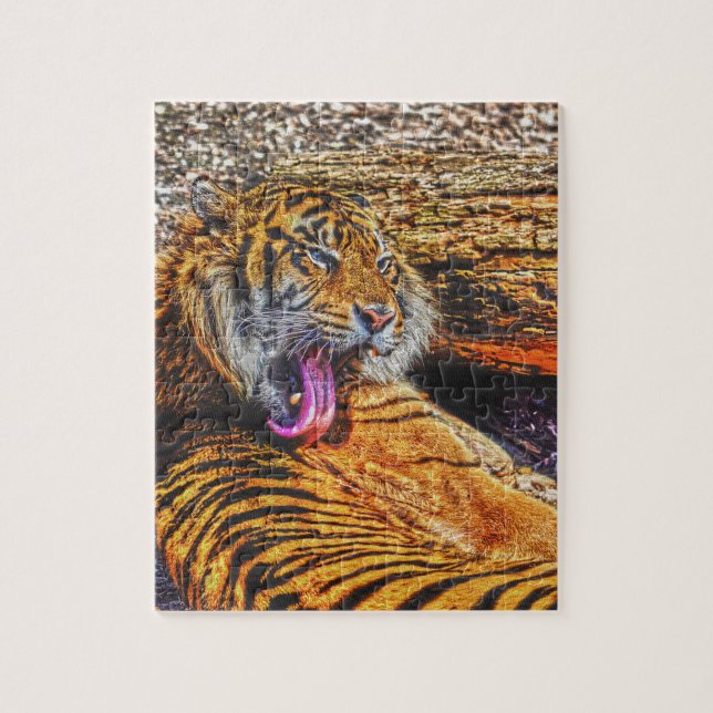 Preening Sumatran Tiger Big Cat Wildlife Art Jigsaw Puzzle (Vertical)