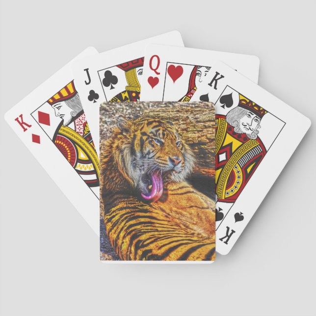 Preening Sumatran Tiger Big Cat Wildlife Art Playing Cards (Back)