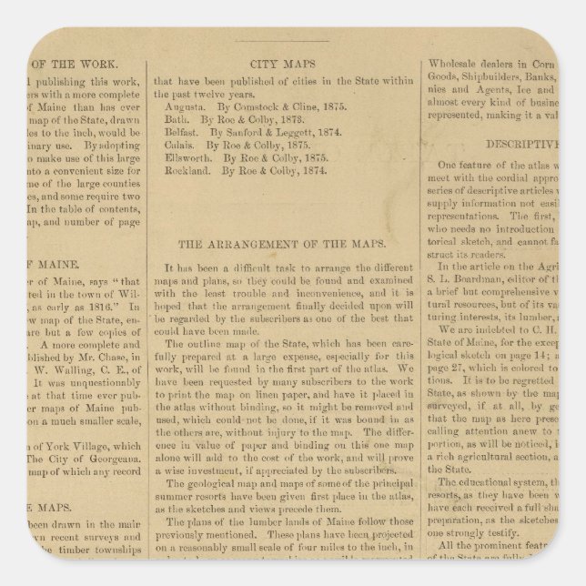 Preface Atlas of the state of Maine Square Sticker (Front)