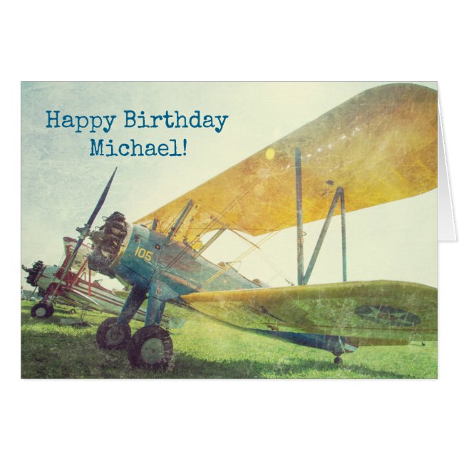 "Preflight" Biplane Aeroplane Happy Birthday Card (Front Horizontal)