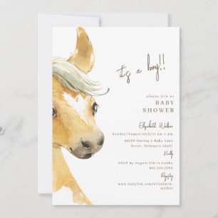 Preg-neigh-ent Horse It's a Boy Baby Shower II Invitation