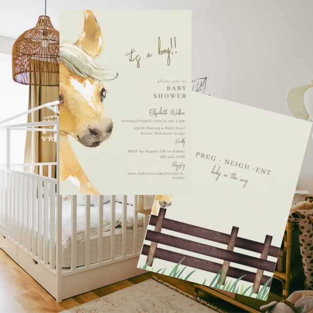Preg-neigh-ent Horse It's a Boy Baby Shower Invitation (Creator Uploaded)