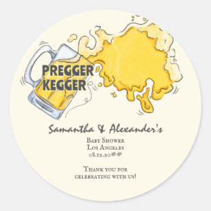 Pregger Kegger Watercolor Beer Co-ED Baby Shower Classic Round Sticker