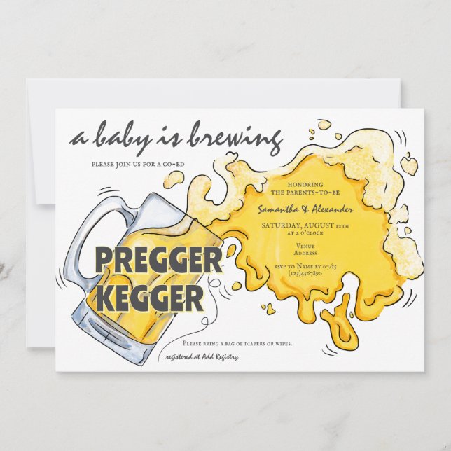 Pregger Kegger Watercolor Beer Co-ED Baby Shower Invitation (Front)