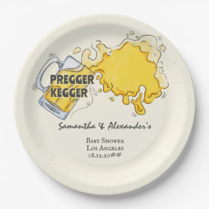 Pregger Kegger Watercolor Beer Co-ED Baby Shower Paper Plate