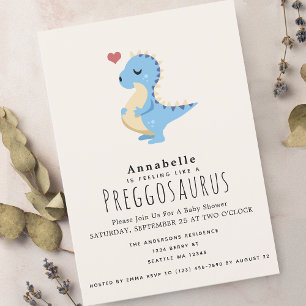 Preggosaurus Cute Funny Dinosaur Baby Boy shower Invitation