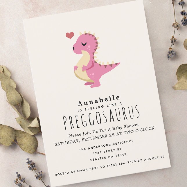 Preggosaurus Cute Funny Dinosaur Baby Girl shower Invitation (Creator Uploaded)