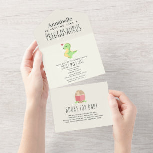 Preggosaurus Cute Funny Dinosaur Baby shower All In One Invitation