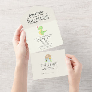 Preggosaurus Cute Funny Dinosaur Baby shower  All In One Invitation